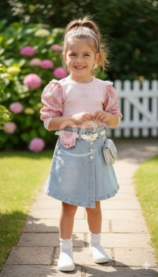 طقم بناتي عصري: تنورة جينز وبلوزة أنيقة | Trendy Girls' Outfit: Denim Skirt & Stylish Top — 2