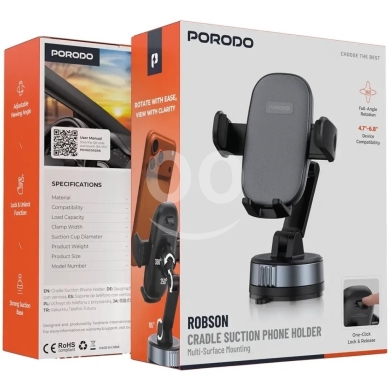 حامل هاتف بورودو روبسون بقاعدة شفط | Porodo ROBSON Cradle Suction Phone Holder — 2