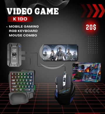 Gaming Console & Accessories dans Mejdlaya - K190: لوحة مفاتيح وماوس | K190 Video Game Mobile Gaming RGB Keyboard & Mouse Combo