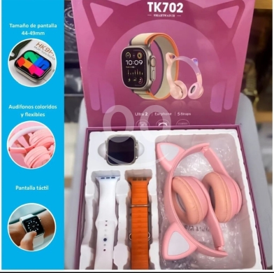 Mobile accessories in Mejdlaya - مجموعة TK702: ساعة ذكية | TK702 Set: Ultra 2 Smartwatch with Cat-Ear Headphones & Multiple Straps