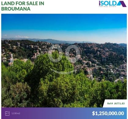 Lands for sale in Broumana - 1130m2 land+prime location+open view 4sale in Broumana - أرض في برماناJA77L83