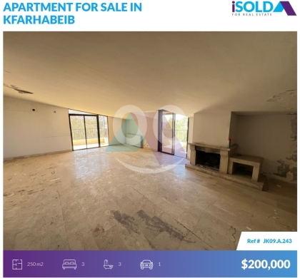 Apartments for sale in kfarhbeib - 250m2 apartment+sea view 4sale in Kfarhbeib - شقة في كفرحبابJK09A243