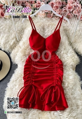 Clothes, Footwear & Accessories in Bhorsaf - فستان قصير أحمر بتصميم مكشكش مقاس موحد حتى 90 كغ | Elegant Red Ruched Mini Dress One Size
