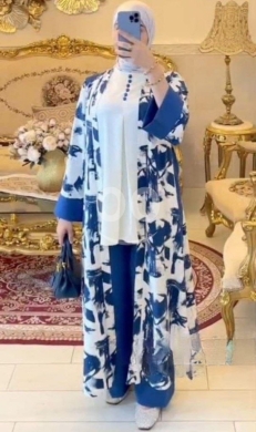Clothes, Footwear & Accessories in Bhorsaf - طقم نسائي 3 قطع مشجر بنطلون كتان وكارديجان | 3-Piece Floral Set Linen Pants & Cardigan