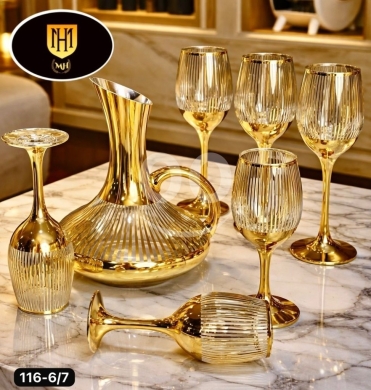 Kitchen appliances in Bhorsaf - طقم إبريق زجاجي ذهبي فاخر مع 6 أكواب | Luxury Gold Glass Pitcher & 6-Cup Set