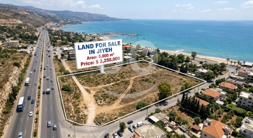 Lands for sale in Jiyeh - أرض مميزة 5000م² على الطريق العام مباشرة في الجية باتجاه الطلعة على الجنوب للبيع