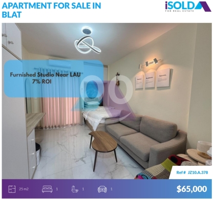 Apartments for sale in Blat - "Near LAU" Furnished 1 bedroom Studio+sea view 4sale in Blat - بلاطJZ10A378