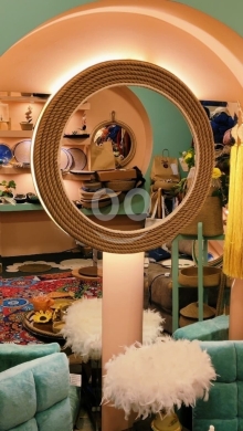 Other home furniture in Mina - مرآة دائرية مضيئة بإطار حبال مميز - قطر 75 سم | Round Illuminated Mirror with Rope Frame - 75cm Diam