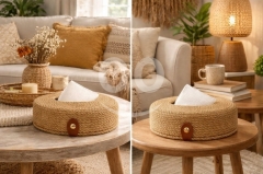 علبة مناديل يدوية من حبال الخيش أو القطن الطبيعي | Handmade Jute or Cotton Rope Tissue Box - $10
