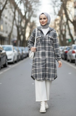 Clothes, Footwear & Accessories in Sindiyaneh - شوميز نسواني كارو جوخ طول 100سم بـ18$ | Women&#039;s Plaid Fleece Long Tunic 100cm