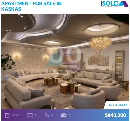 Apartments for sale in Kaskas - Spacious furnished 420m2 apartment 4sale in Kaskas - شقة للبيع في قصقصSK45A39