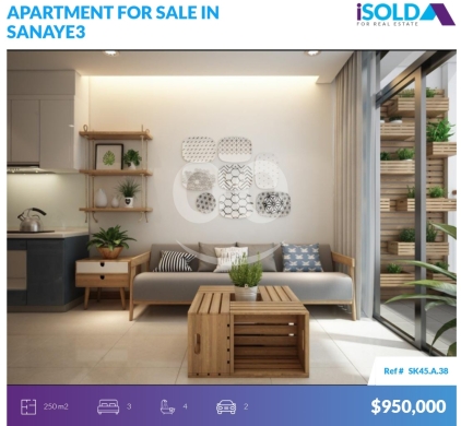 Apartments for sale in Sanayeh - High End 250 m2 apartment having a partial sea view for sale in Sanayeh