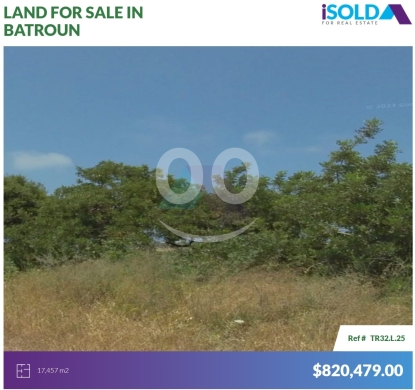 Lands for sale in Batroun - 17457m2 Prime land+mountain view 4sale in Batroun - أرض للبيع في البترونTR32L25