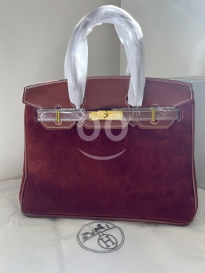 الملابس، الأحذية والزينة في أبو سمرا - حقيبة "Herm&egrave;s Birkin" برغندي شمواه فخمة مع كيس الغبار | Luxury Hermes Birkin Suede Handbag