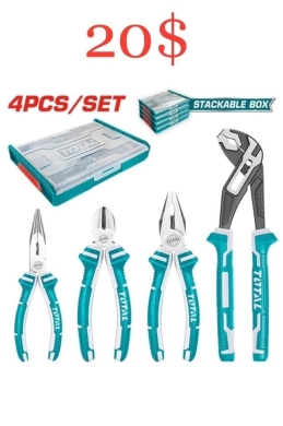 أدوات ومعدات منزلية في طرابلس - طقم بانس (زردية) 4 قطع من TOTAL مع علبة تنظيم بسعر 20 | TOTAL 4pcs Pliers Set with Stackable Box