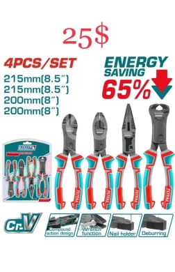 أدوات ومعدات منزلية في طرابلس - طقم بنسات صناعي 4 قطع توفير طاقة من TOTAL بسعر 25$ | TOTAL 4pcs Industrial Energy Saving Pliers Set