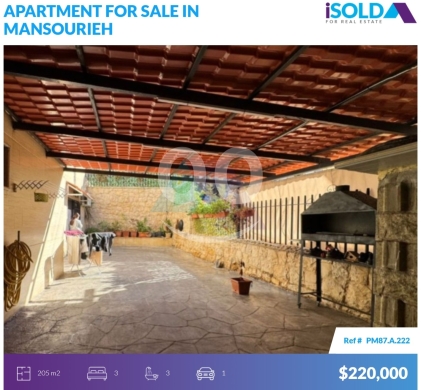 Apartments for sale in Mansourieh - Spacious 205m2 apartment+Terrace 4sale in Mansourieh-DaychouniehPM87A222