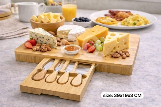 Other home appliances in Loussiya - طقم خشب بامبو فاخر لتقديم الأجبان والضيافة مع أدوات تقطيع | Premium Bamboo Cheese Board & Knife Set