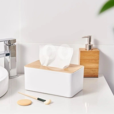 Other home appliances in Loussiya - علبة محارم مودرن بلاستيك سميك مع غطاء خشب طبيعي | Modern Tissue Box Thick Plastic with Bamboo Wood