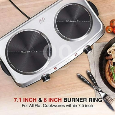 Kitchen appliances in Tripoli - طباخ كهربائي مونيتا عينين ستانلس ستيل مع تحكم منفصل بالحرارة | Monita Double Hot Plate Electric Hob