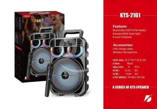 Audio & Stereo in Beirut City - سبيكر محمول KTS-2161 مع ميكروفون لاسلكي وإضاءة RGB للحفلات | Portable Wireless Speaker KTS-2161 with