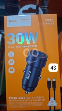 Mobile accessories in Beirut City - شاحن سيارة هوكو Z57A بقوة 30 واط مع كابل شحن سريع | Hoco Z57A 30W Dual Port Fast Car Charger Set