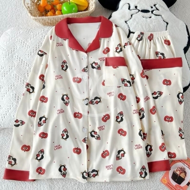 الملابس، الأحذية والزينة في Loussiya - بجامة قطن 100% صينية فاخرة بنقشات عصرية وأنيقة | Luxury 100% Cotton Pajama Set Stylish Prints