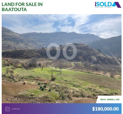 Lands for sale in Baatouta - 2250m2 Prime land mountain view 4sale in Baatouta-أرض للبيع في بقعتوتةAM66L118
