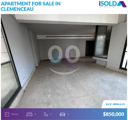 Apartments for sale in Clemenceau - New Brand 240m2 apartment 4sale in Clemenceau/Kantariكليمنصو/القنطاريMB60A93