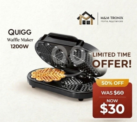 Kitchen appliances in Beirut City - صانعة وافل كويج (QUIGG) مزدوجة 1200 واط بسعر 30$ | QUIGG Double Waffle Maker 1200W Now $30