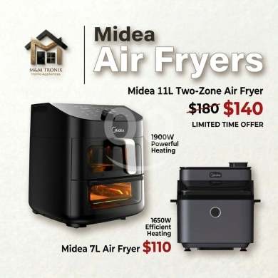 Kitchen appliances in Beirut City - مقلاة ميديا الهوائية سعة 11 و 7 لتر - قلاية صحية | Midea Air Fryer 11L & 7L Dual Zone