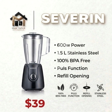 Kitchen appliances in Beirut City - خلاط سيفيرين ستانلس ستيل 600 واط سعة 1.5 لتر | Severin 600W Stainless Steel Blender