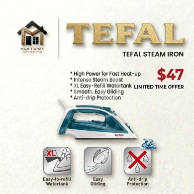 Other home appliances in Beirut City - مكواة بخار تيفال بقوة عالية وحماية من التنقيط | Tefal Steam Iron High Power & Anti-drip