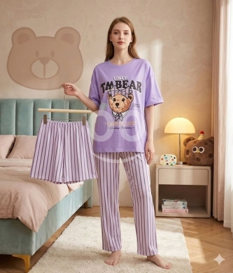 الملابس، الأحذية والزينة في Loussiya - بجامة قطن 3 قطع صناعة صينية مميزة (50-75 كيلو) | 3-Piece Chinese Cotton Pajamas (50-75kg)