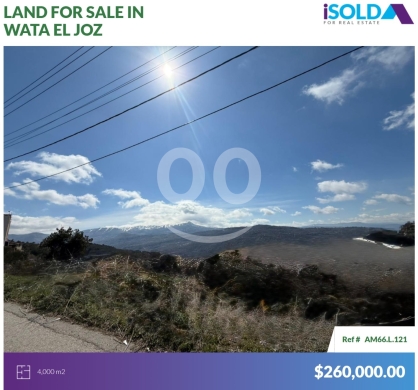 Lands for sale in Wata EL Joz - 4000m2 land+mountain view 4sale in Wata el joz-أرض للبيع في وطى الجوزAM66L121