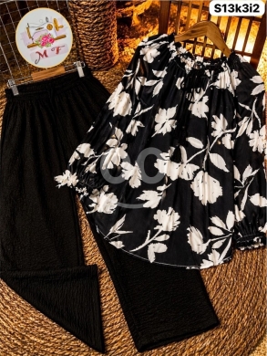 الملابس، الأحذية والزينة في Loussiya - Two-Piece Printed Modest Set - High Quality | طقم نسائي من قطعتين بنقشات مميزة - جودة عالية