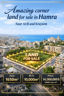 Lands for sale dans Hamra - ارض زاوية مميزة في الحمرا قرب الAUB وقريطم للبيع