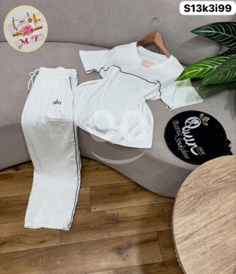الملابس، الأحذية والزينة في Loussiya - طقم "فرانش تيري" نسائي قطن صيفي فاخر | Women&rsquo;s Premium French Terry Cotton Set