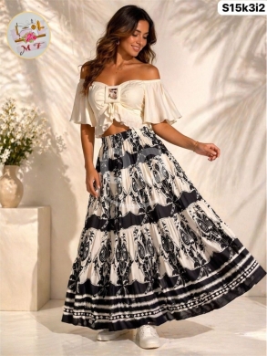 الملابس، الأحذية والزينة في Loussiya - فستان "توينز" ريون طبقات صدر مغيط | Premium Rayon Tiered "Twins" Dress