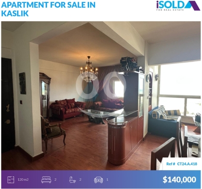 Apartments for sale in Kaslik - Fully Furnished 120m2 apartment+sea view 4sale in Kaslik - الكسليكCT24A418