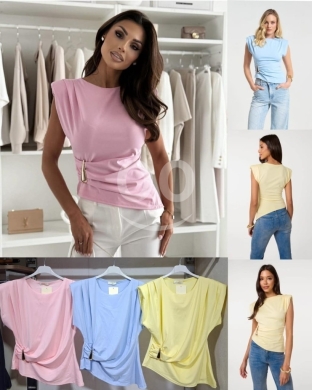 Italian Lycra Shoulder Pad Top with Side Buckle Detail | بلوز إيطالي ليكرا مع أبولات كتف … — 2