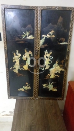 لوحتين جداريتين أنتيك من الصدف والخشب | Antique Mother of Pearl Inlaid Wooden Wall Art Panels