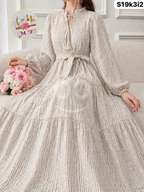 الملابس، الأحذية والزينة في Loussiya - فستان مقلم مطرز فخم مبطن بالكامل كولكشن 2026 | Luxury Lined Striped Embroidered Dress