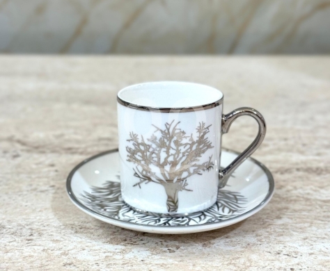 Kitchen appliances in Hamra - طقم فناجين قهوة فضي ثقيل بتصميم شجرة راقية | Premium Silver Tree Coffee Cup Set