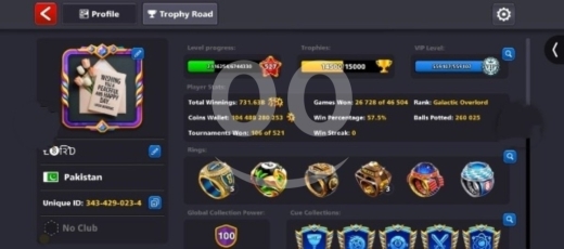 Gaming Console & Accessories dans Abbassiyeh - 8 Ball Pool Account Level 520 | VIP | High Coins