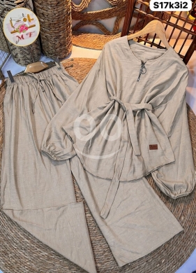 الملابس، الأحذية والزينة في Loussiya - طقم نسائي لنن ستراس "أوفر سايز" فخامة وأناقة | Women&#039;s Premium Linen Strass Set