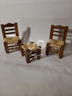 طقم كراسي قش مصغر صناعة يدوية لبنانية | Vintage Handmade Miniature Straw Chair Set