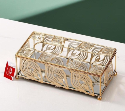 Other home furniture in Taalabaya - علبة محارم مومز زجاج مذهب بتصميم أوراق الشجر | MOMAZ Gilded Glass Tissue Box Leaf Design