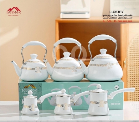 Kitchen appliances in Taalabaya - طقم ركاوي وإبريق شاي مومز فاخر 6 قطع ستانلس | MOMAZ Luxury 6-Pc Coffee & Tea Pot Set