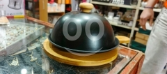 طبق تقديم فخاري أسود مع قاعدة خشبية وغطاء | Black Ceramic Serving Dish with Wooden Base